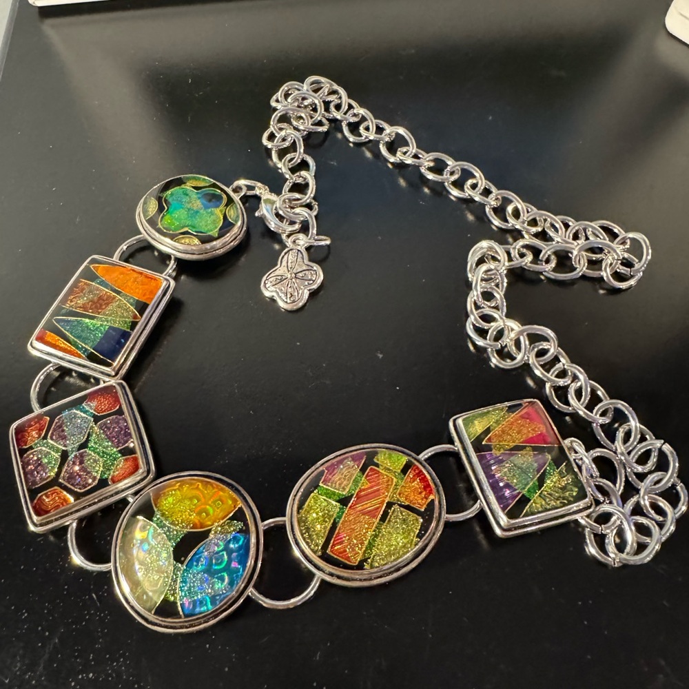 Chico’s Multicolor Mosaic Dichroic Glass Statement Belt Women Jewelry